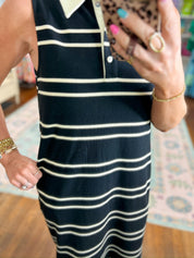 Immediately Yes Striped Midi Dress -Black