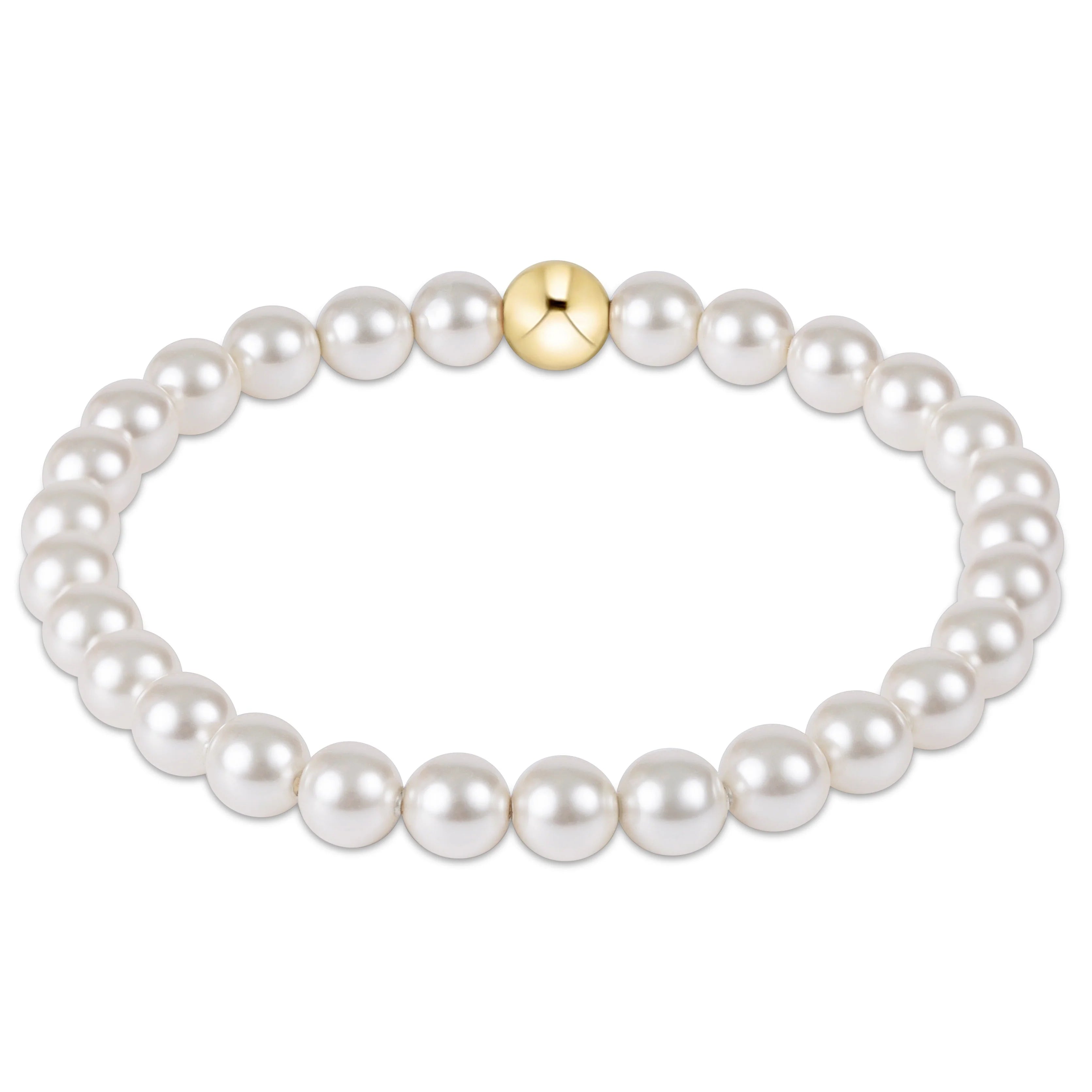 6mm pearl bracelet with round white pearls and gold-tone clasp