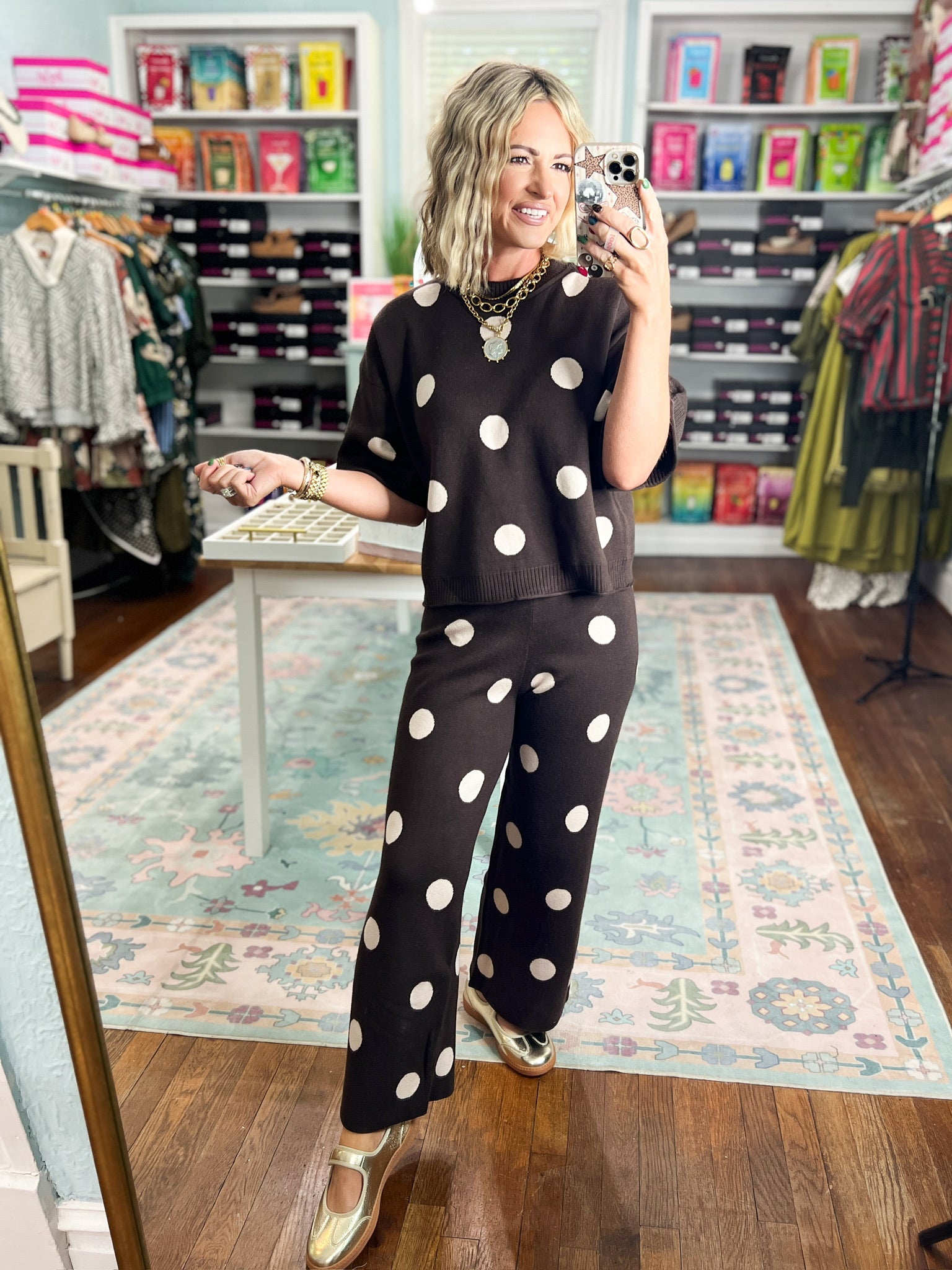 Polka Party Knit PANTS - Brown
