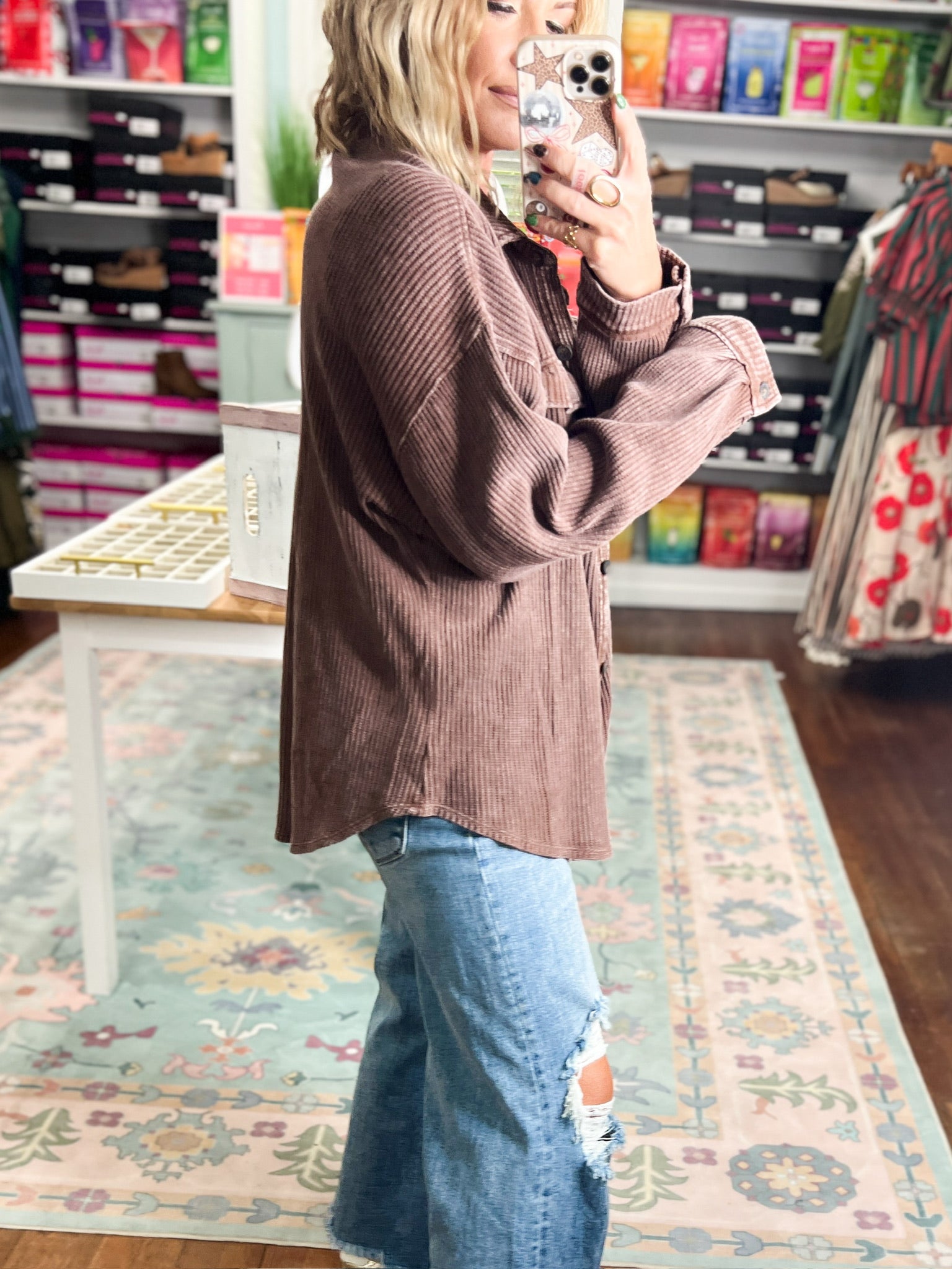 Better Off Mineral Wash Shacket- Dk. Brown
