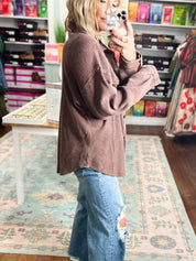 Better Off Mineral Wash Shacket- Dk. Brown