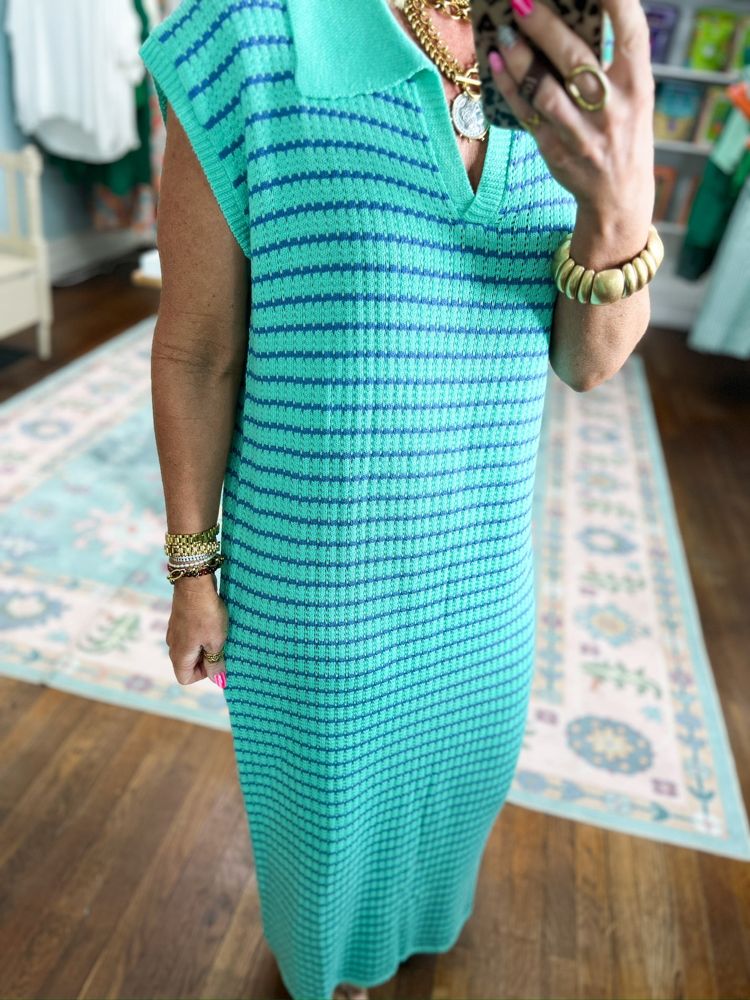 Striped Affair Midi Dress - Mint/Blue
