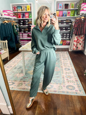 Spinning the Story Quarter Zip TOP - Sage Leaf
