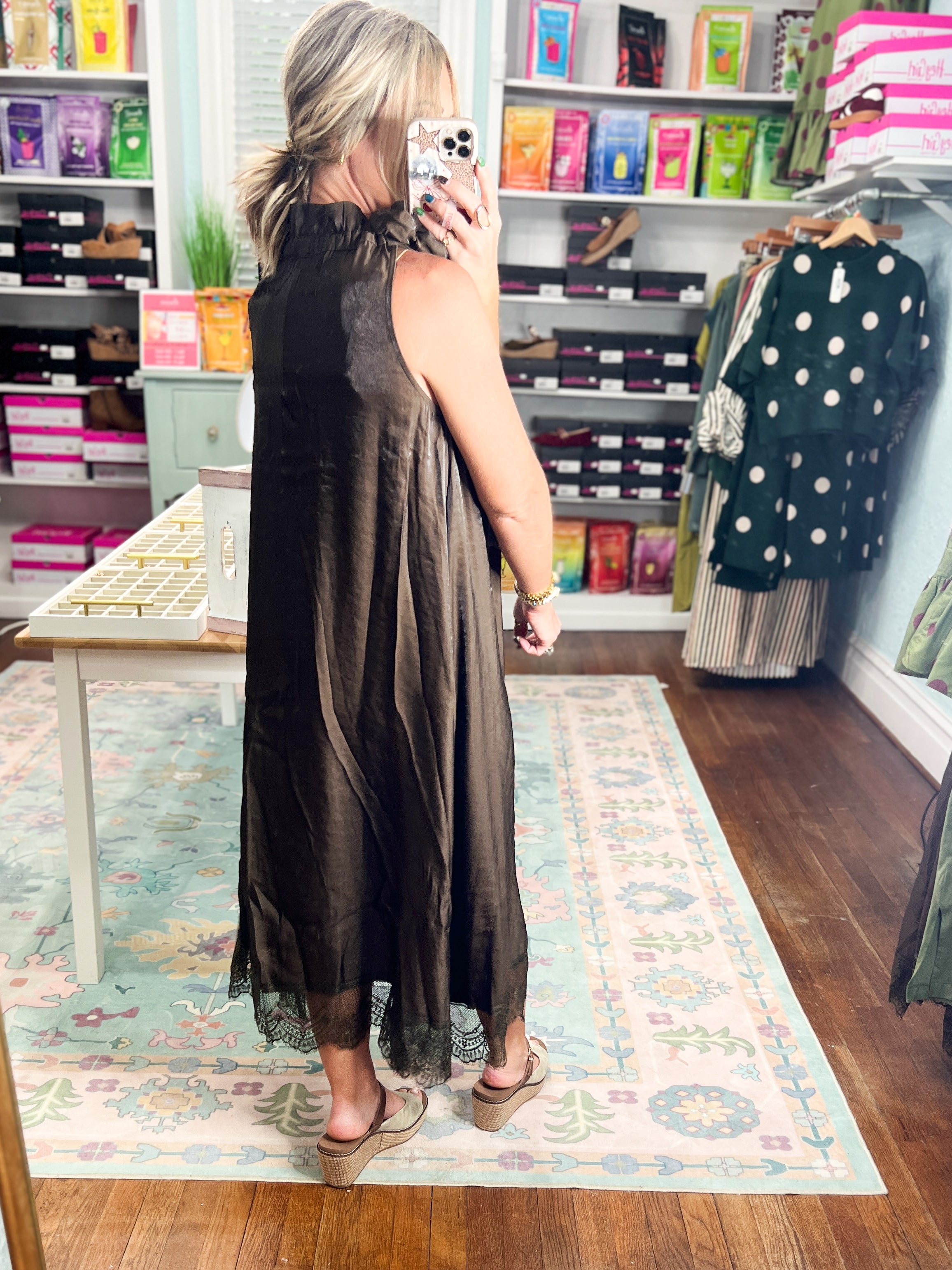 Beautiful Balance Lace Trim Midi Dress - Brown