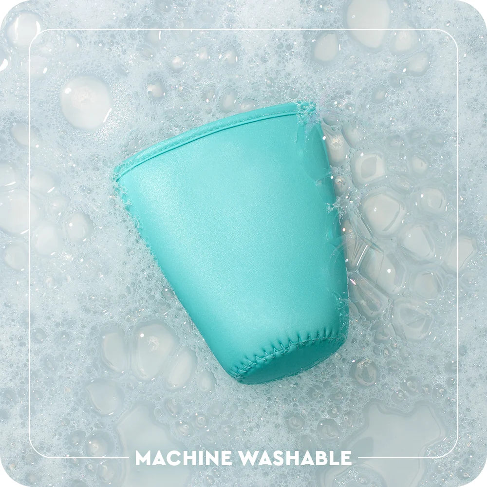 Swig iced cup cooler sleeve in teal, water-resistant neoprene-style fabric