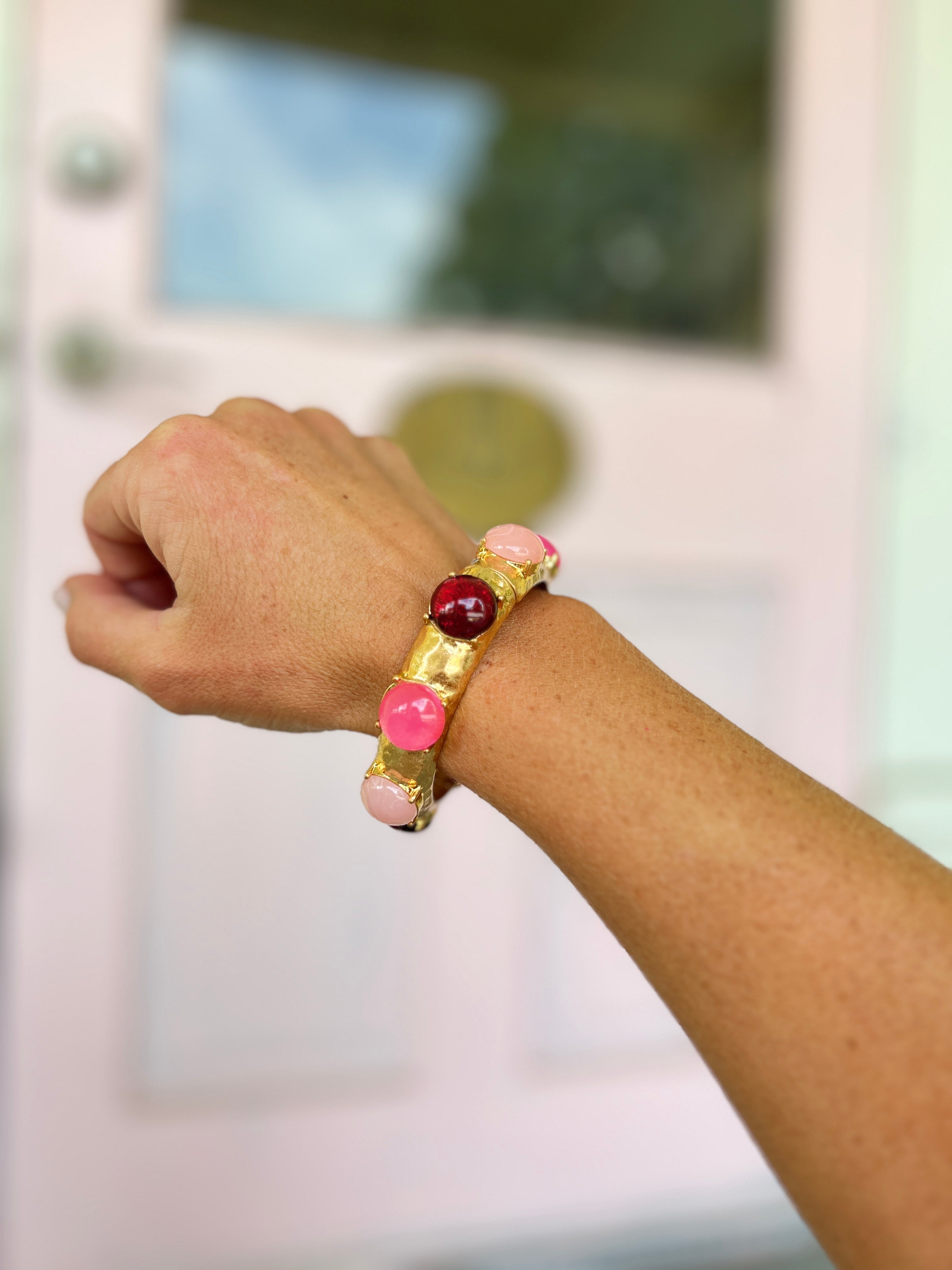 Stone Studded Bangle - Pink/Gold