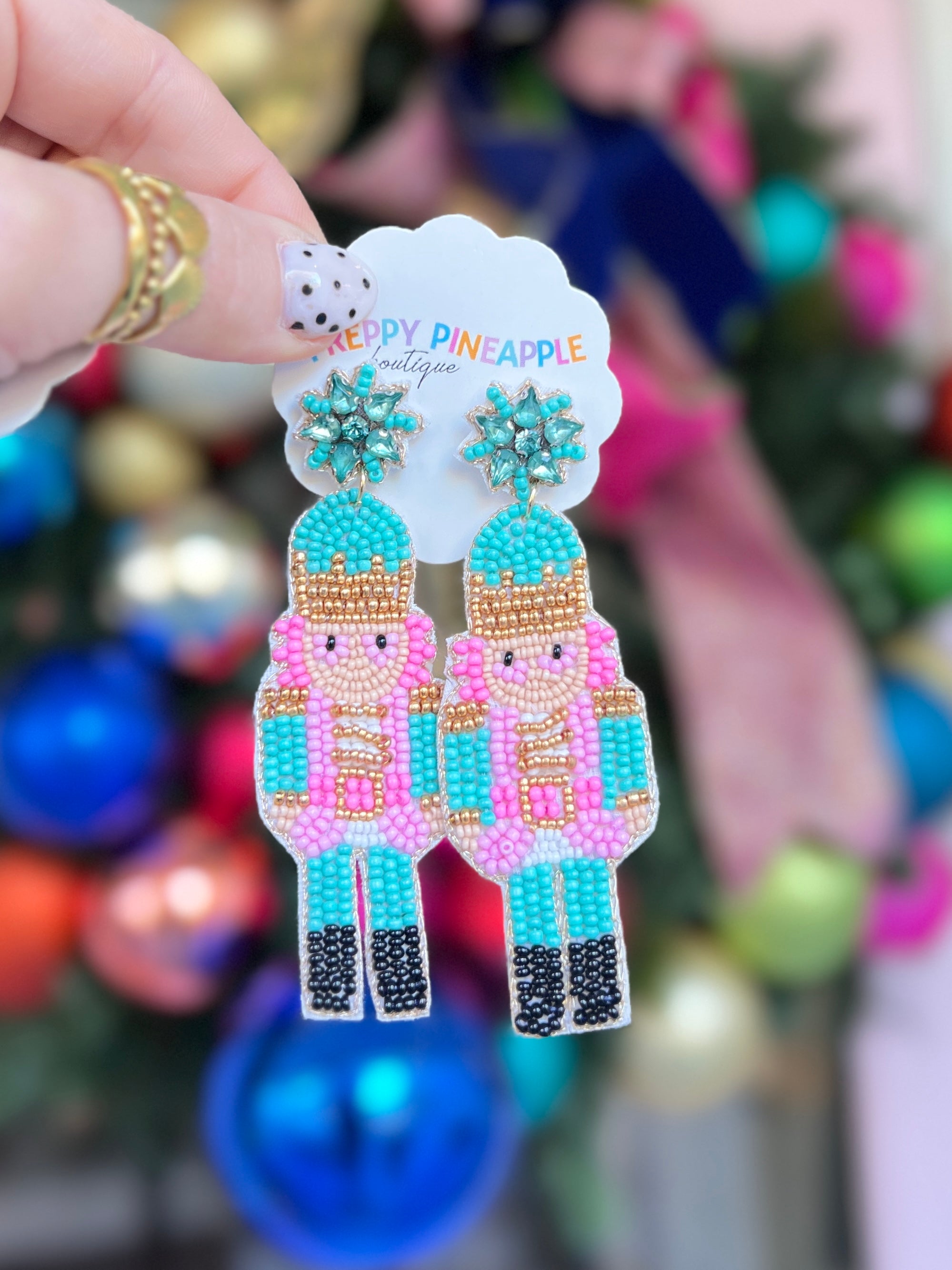 Christmas Nutcracker Drop Earrings - Turquoise/Multi