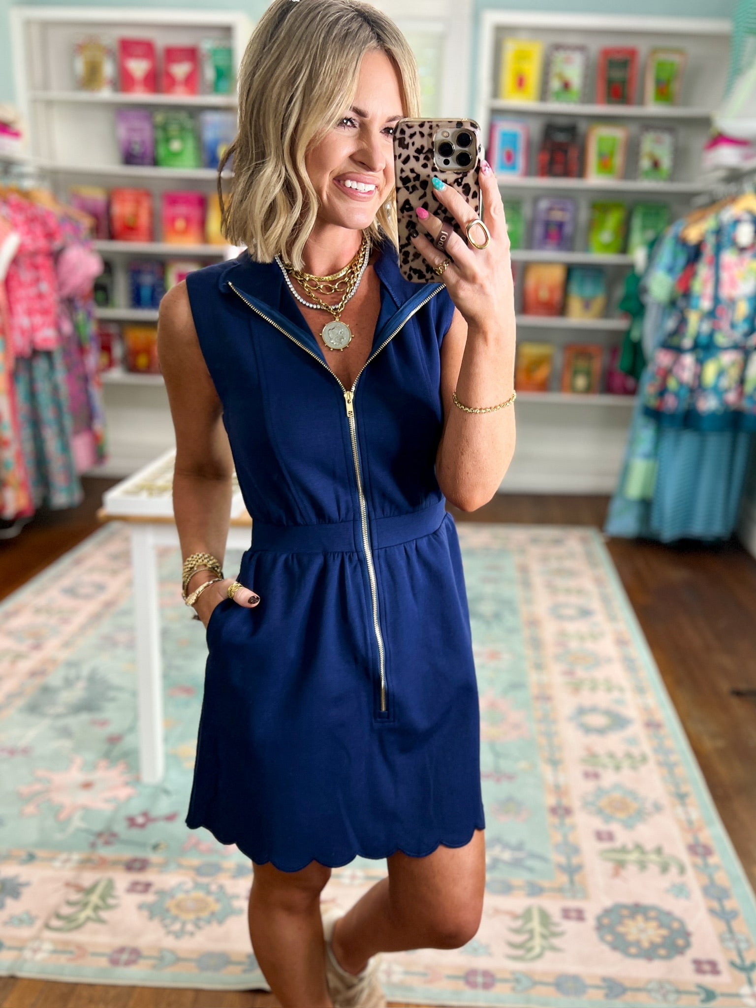 Relaxed Everyday Sleeveless Mini Dress - Navy