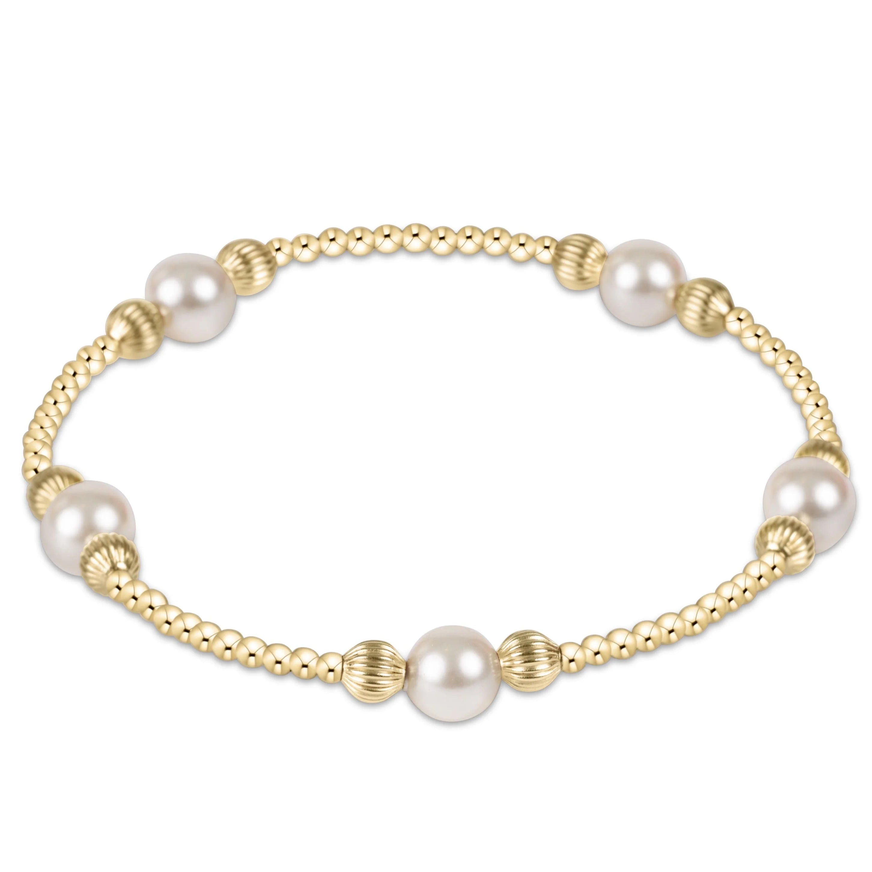 Gold-tone beaded bracelet with small pearl beads and three drop pearl accents