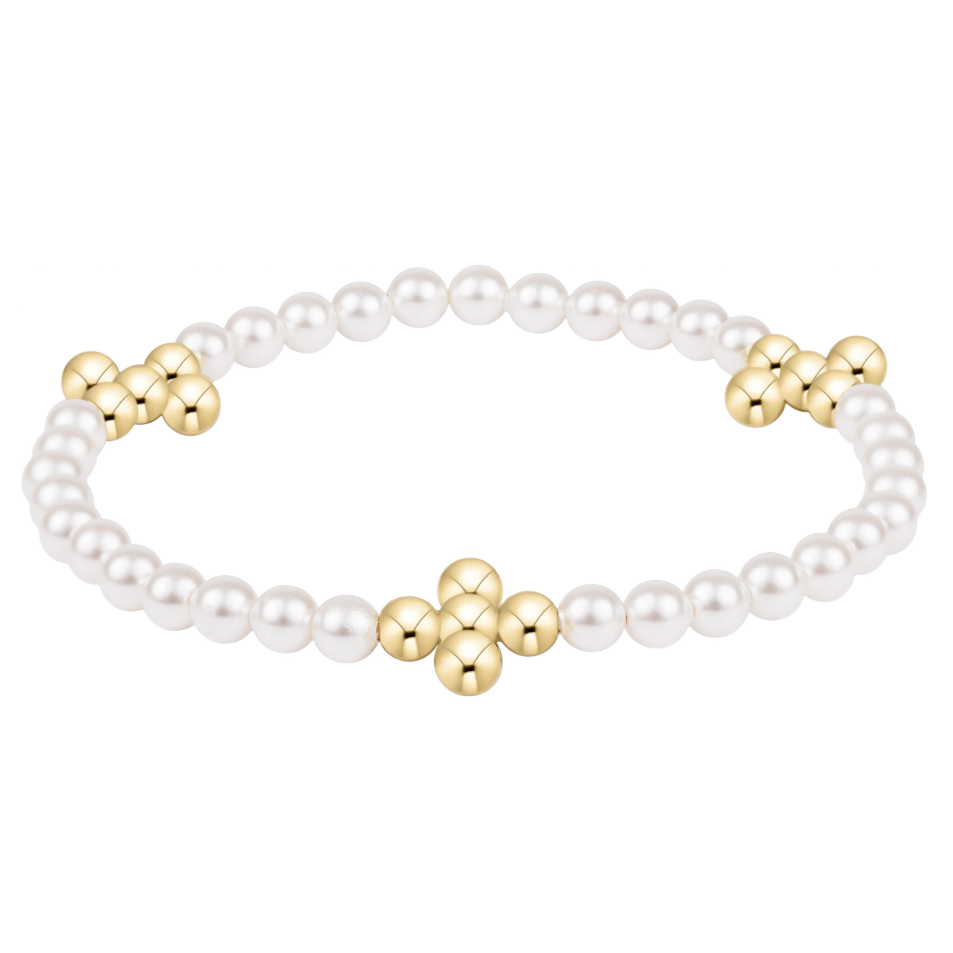 Gold-tone cross charm 4mm pearl beaded bracelet