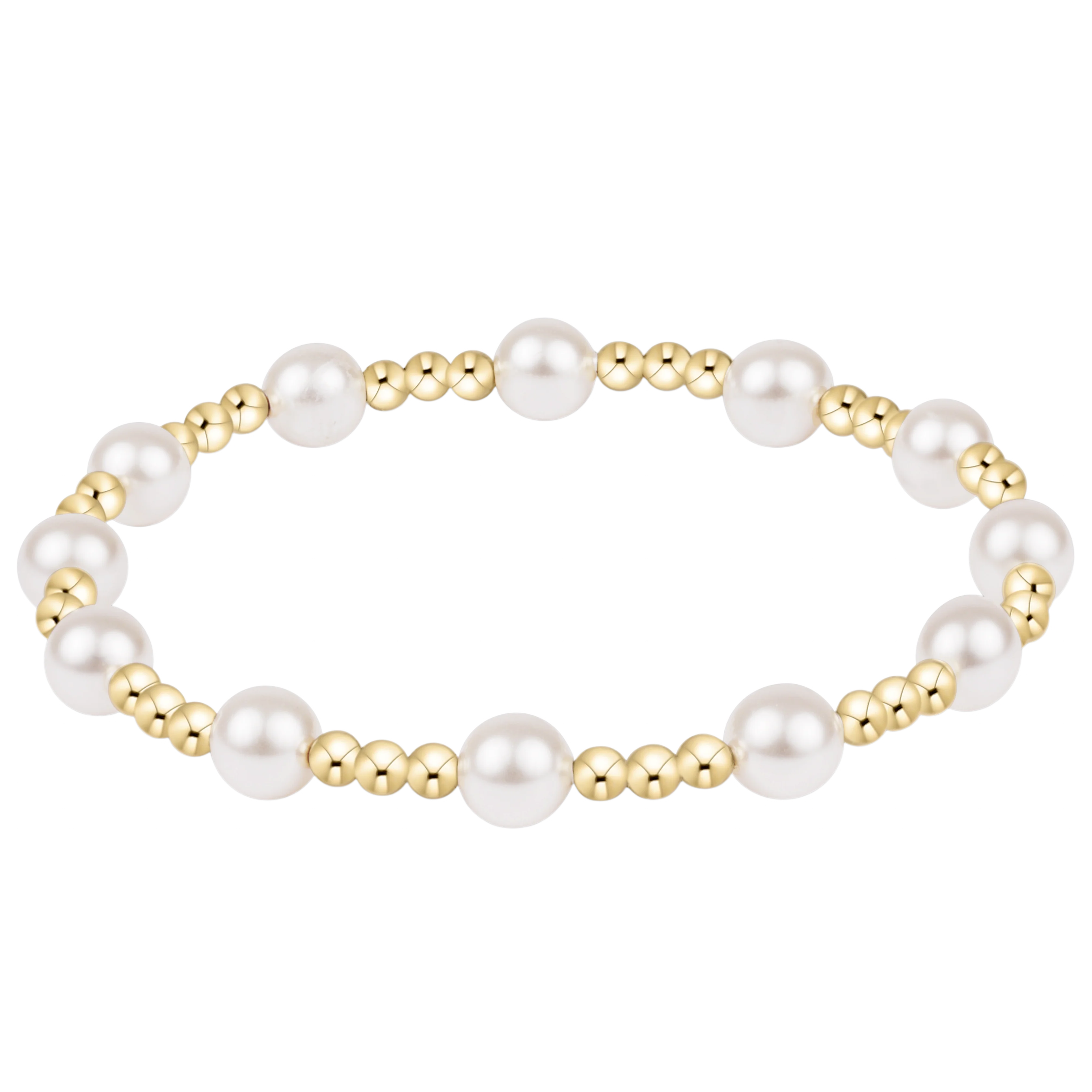 Pearl bracelet with 6mm white pearls and gold-tone bead accents