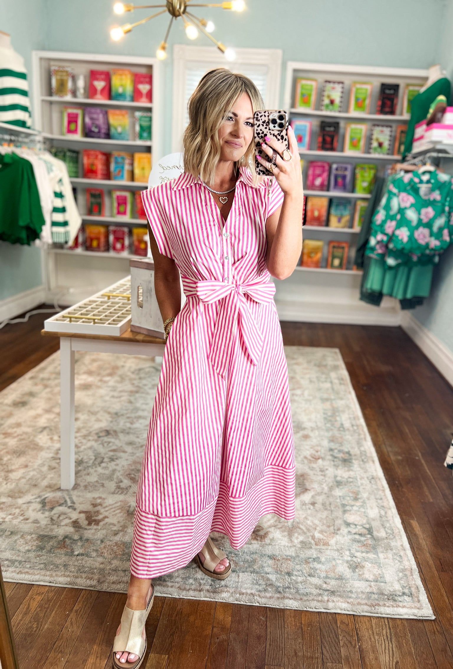 Let's Meet Later Striped Midi Dress - Pink