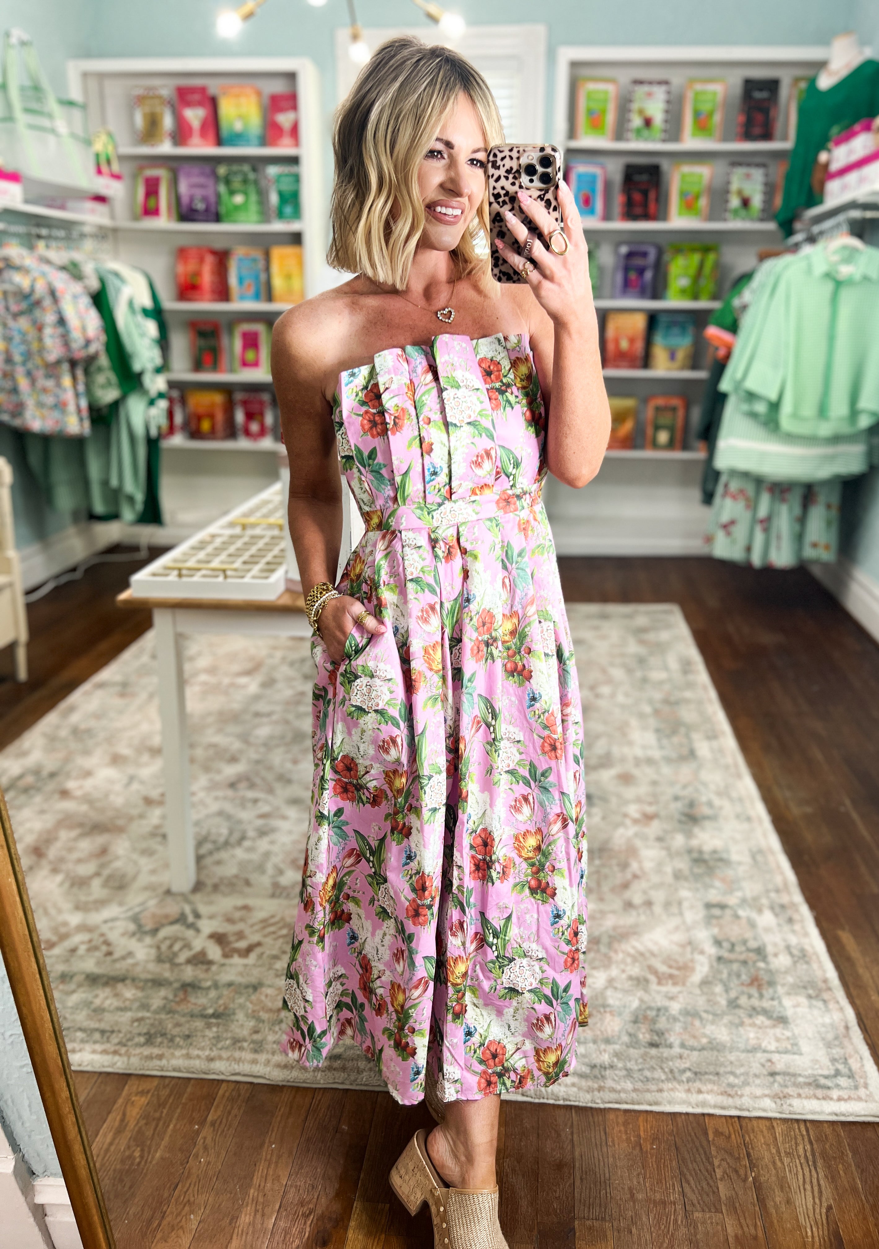 Spring Renewal Strapless Midi Dress - Pink