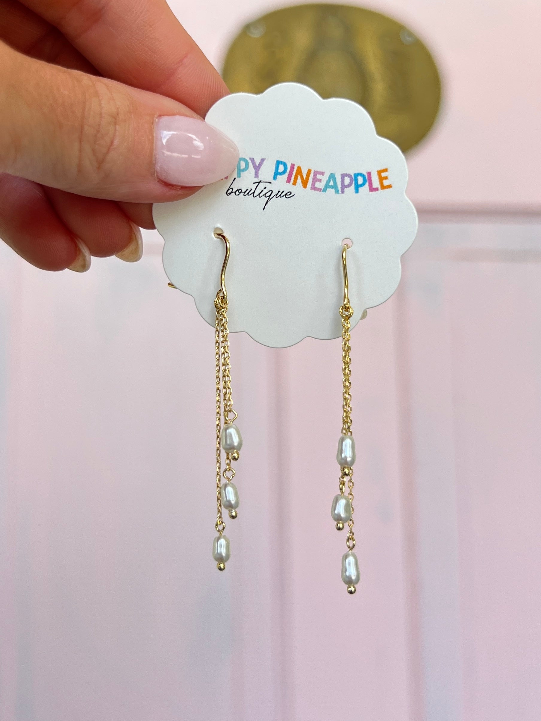 Triple Chain & Pearl Drop Earrings
