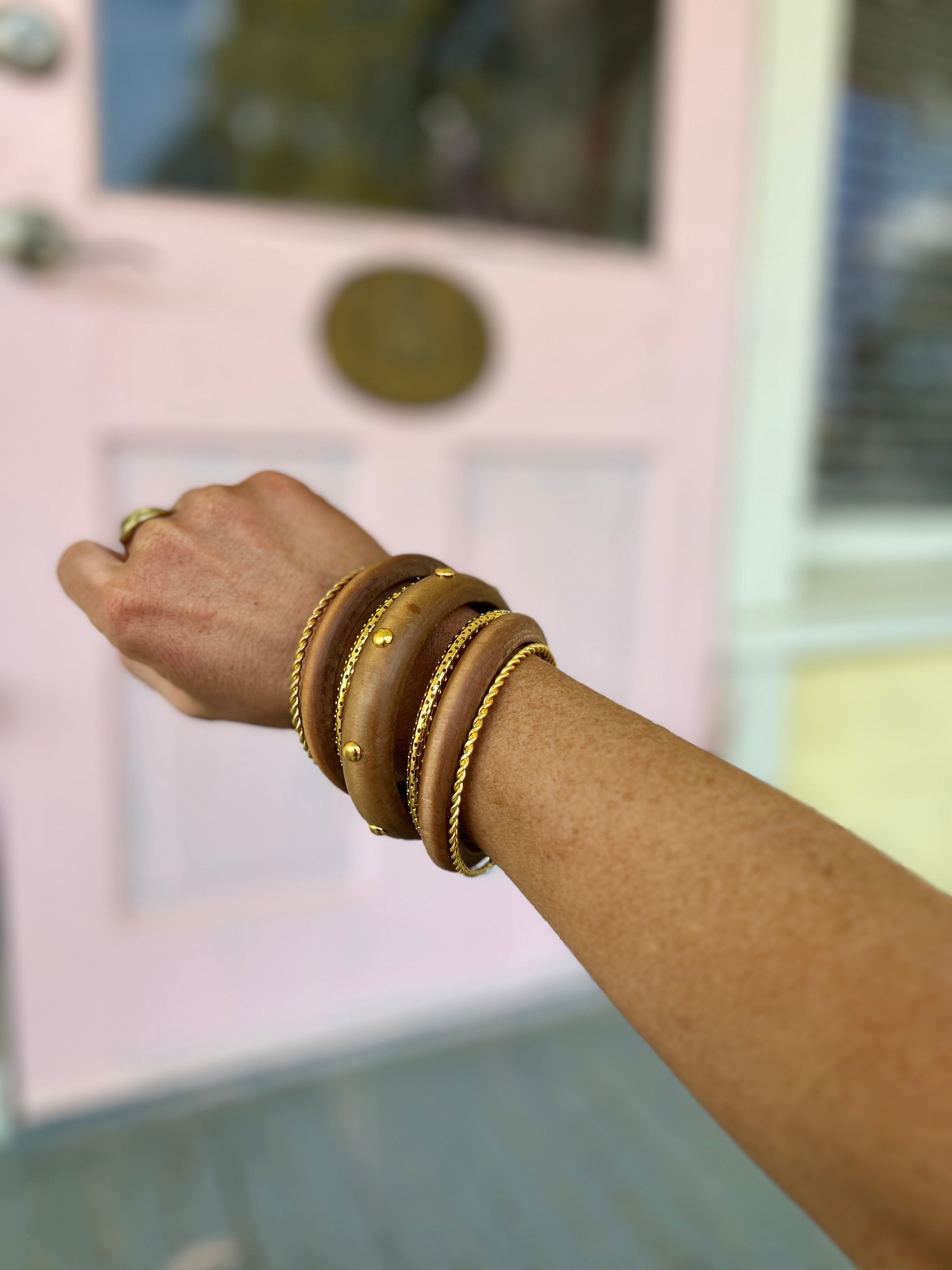 Wood and Metal Bangle Bracelet