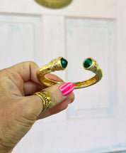 Jewel End Antique Cuff Bracelet- Lt. Emerald