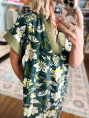 Think Pretty Floral Midi Dress - Teal Green