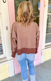 Fall Frenzy Two Tone Sweater - Brown