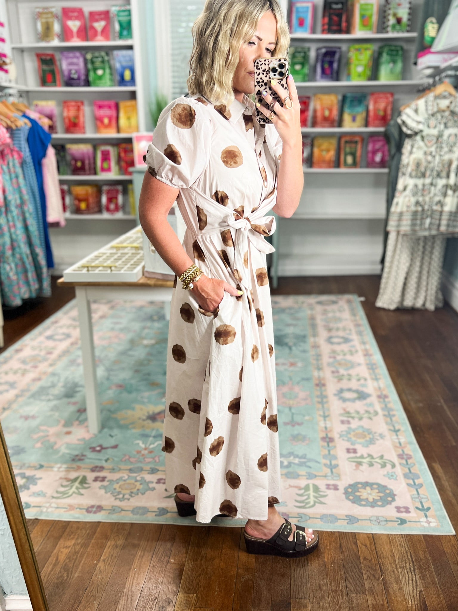 Charming in Dots Midi Dress - Ecru
