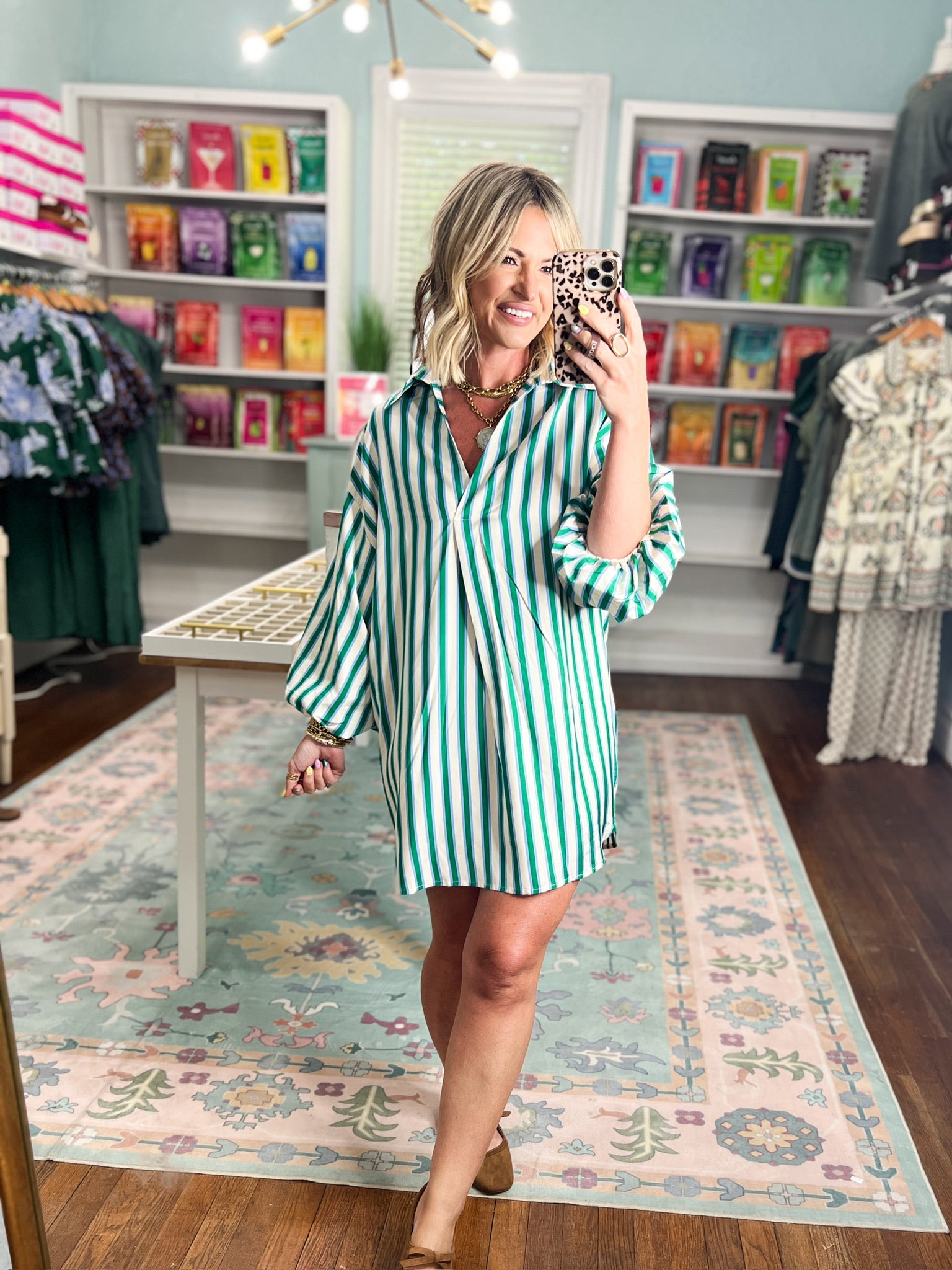 Daylight Mix Oversized Mini Dress - Green