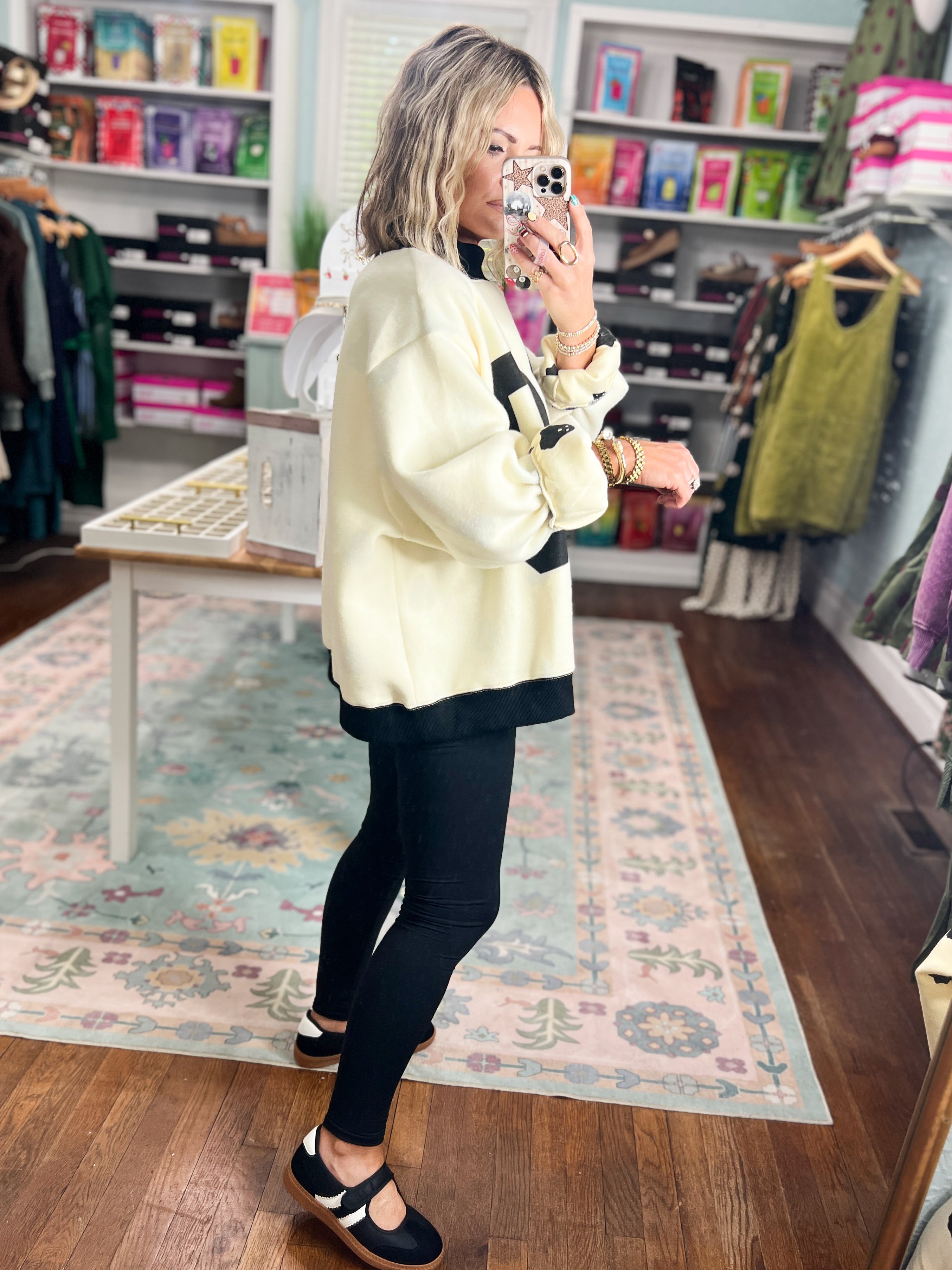 Reversible Boo Printed Fleeced French Terry Mock Neck Sweatshirt