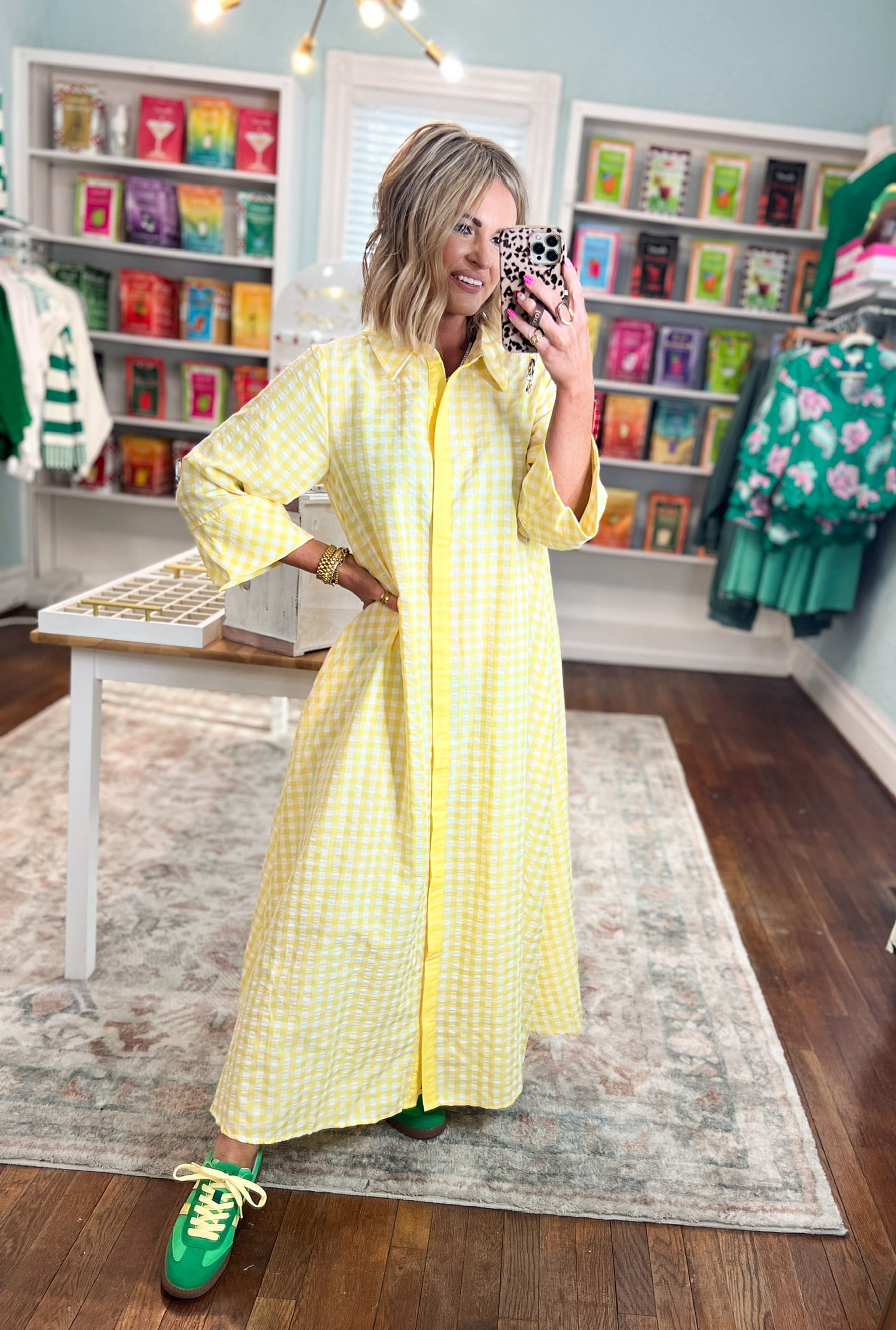 Little Moments Gingham Midi Dress - Lemon
