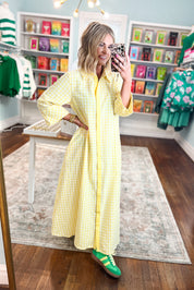 Little Moments Gingham Midi Dress - Lemon