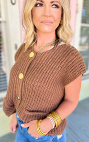 Find Your Voice Button Front Sweater - Dk Camel