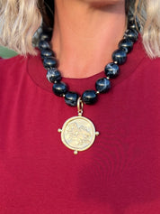 Gamecock Acrylic Marble Bead Necklace - Black