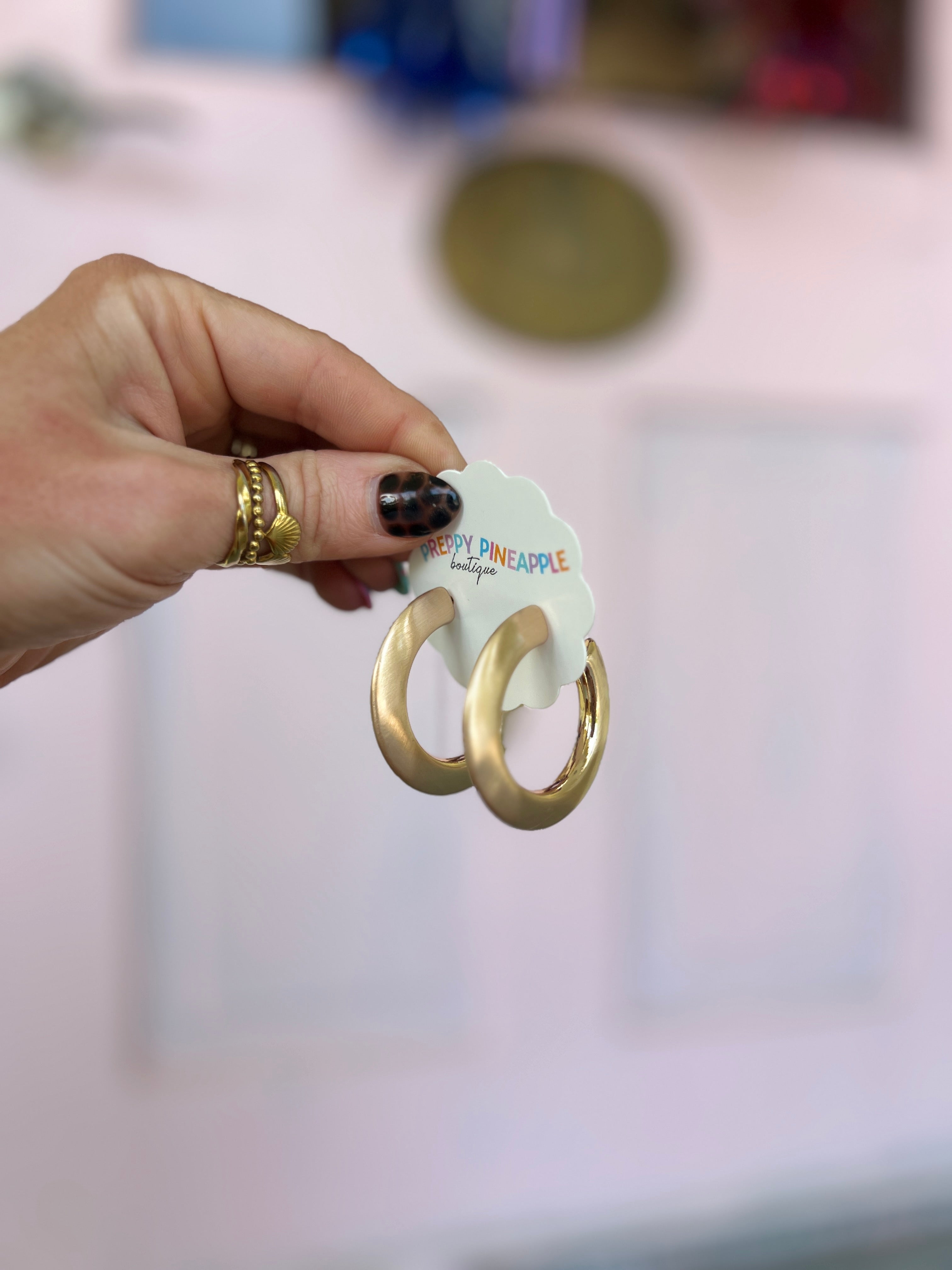 Flat High Polished Metal Hoops - Satin Gold
