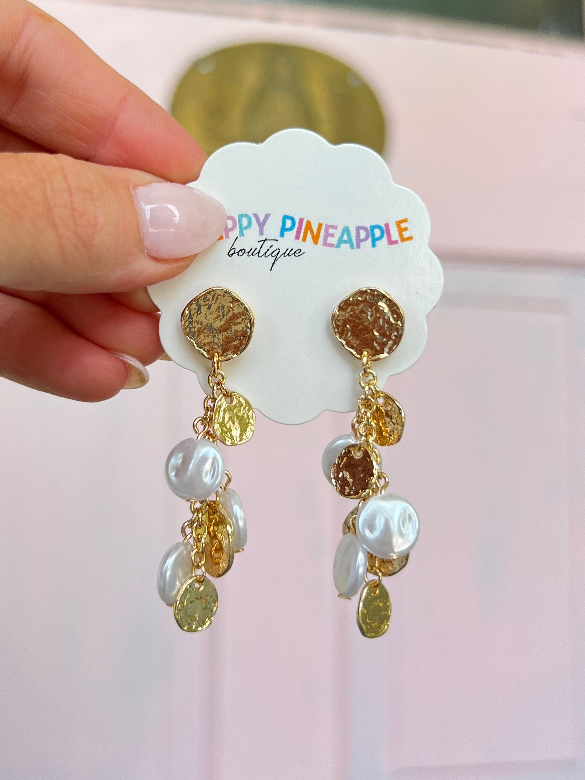 Hammered Disk & Pearl Earrings