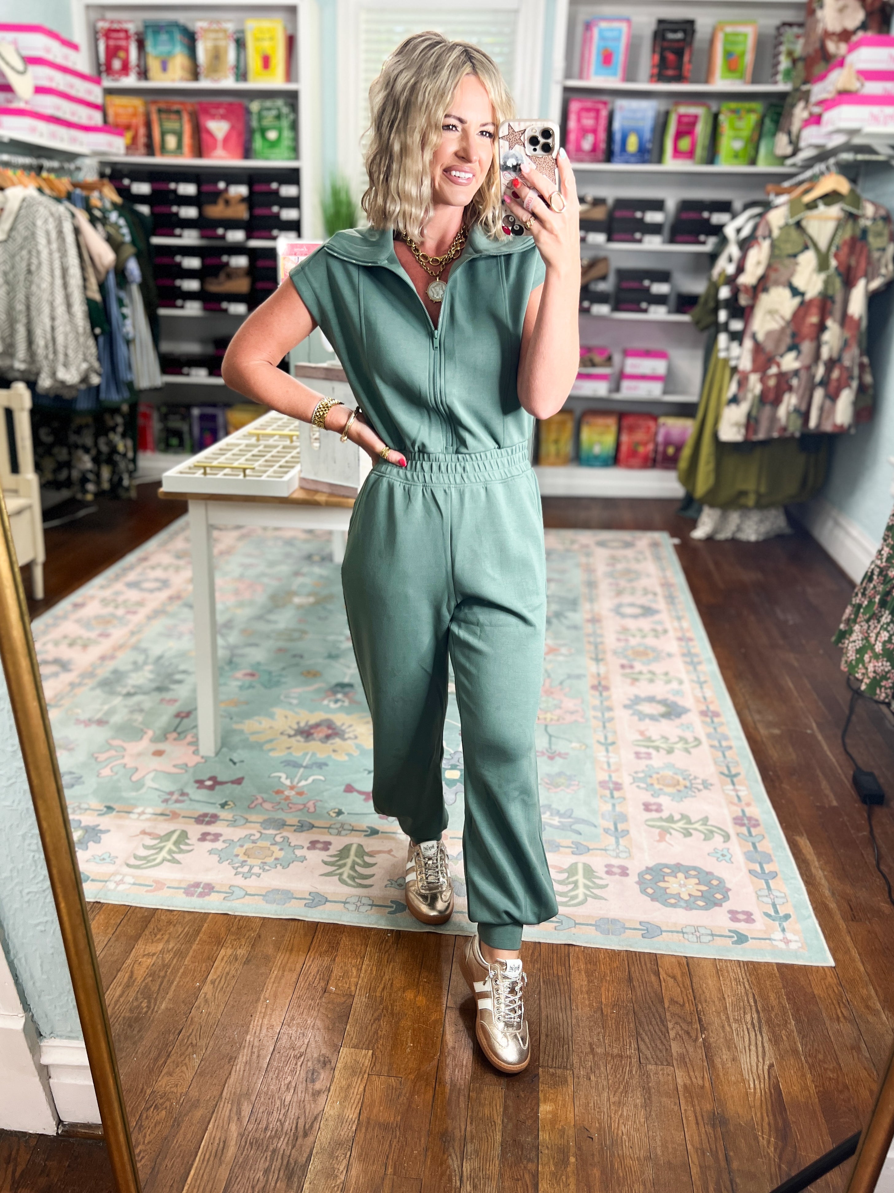 Effortlessly Simple Short Sleeve Jumpsuit - Sage