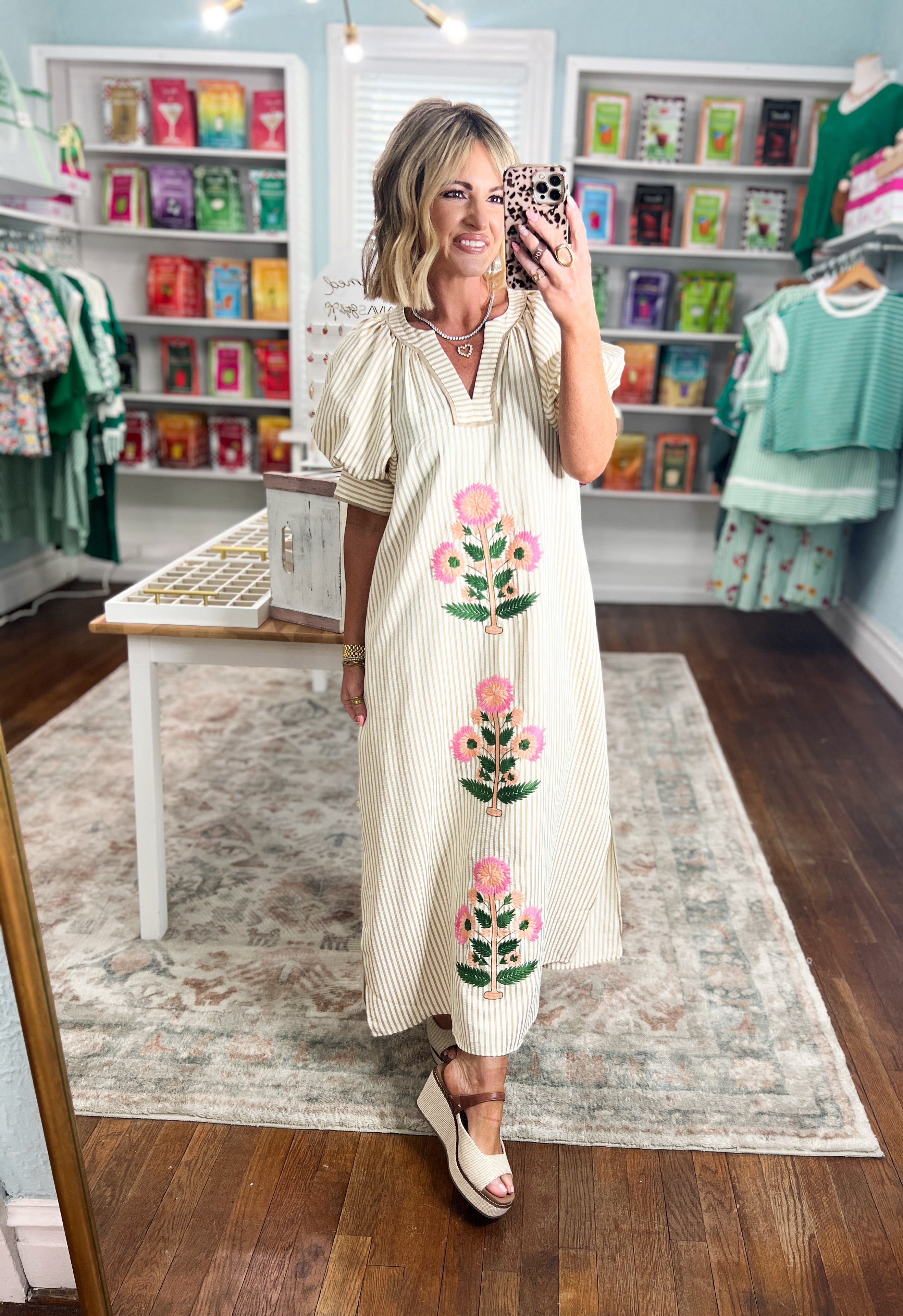 Bloom Bright Striped Midi Dress - Oatmeal