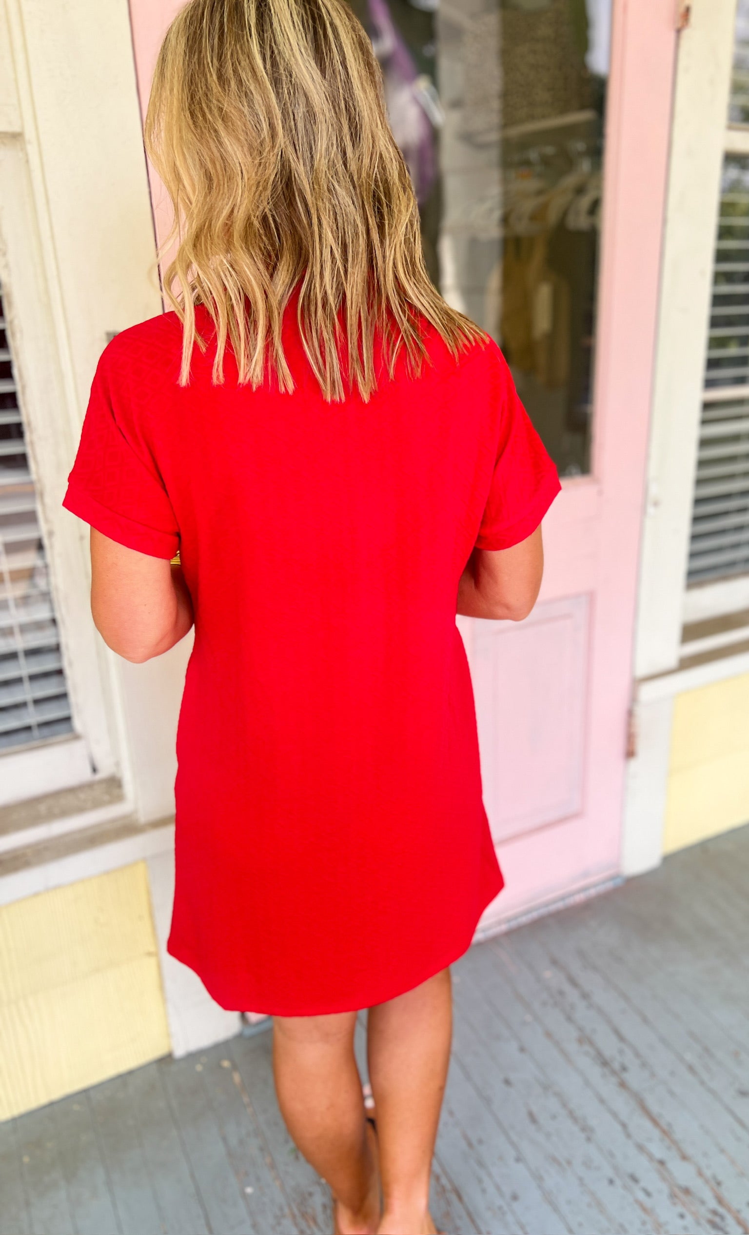 Ezra Textured Zipper Dress- Red