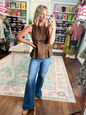 Make My Day Sleeveless Peplum Top - Brown