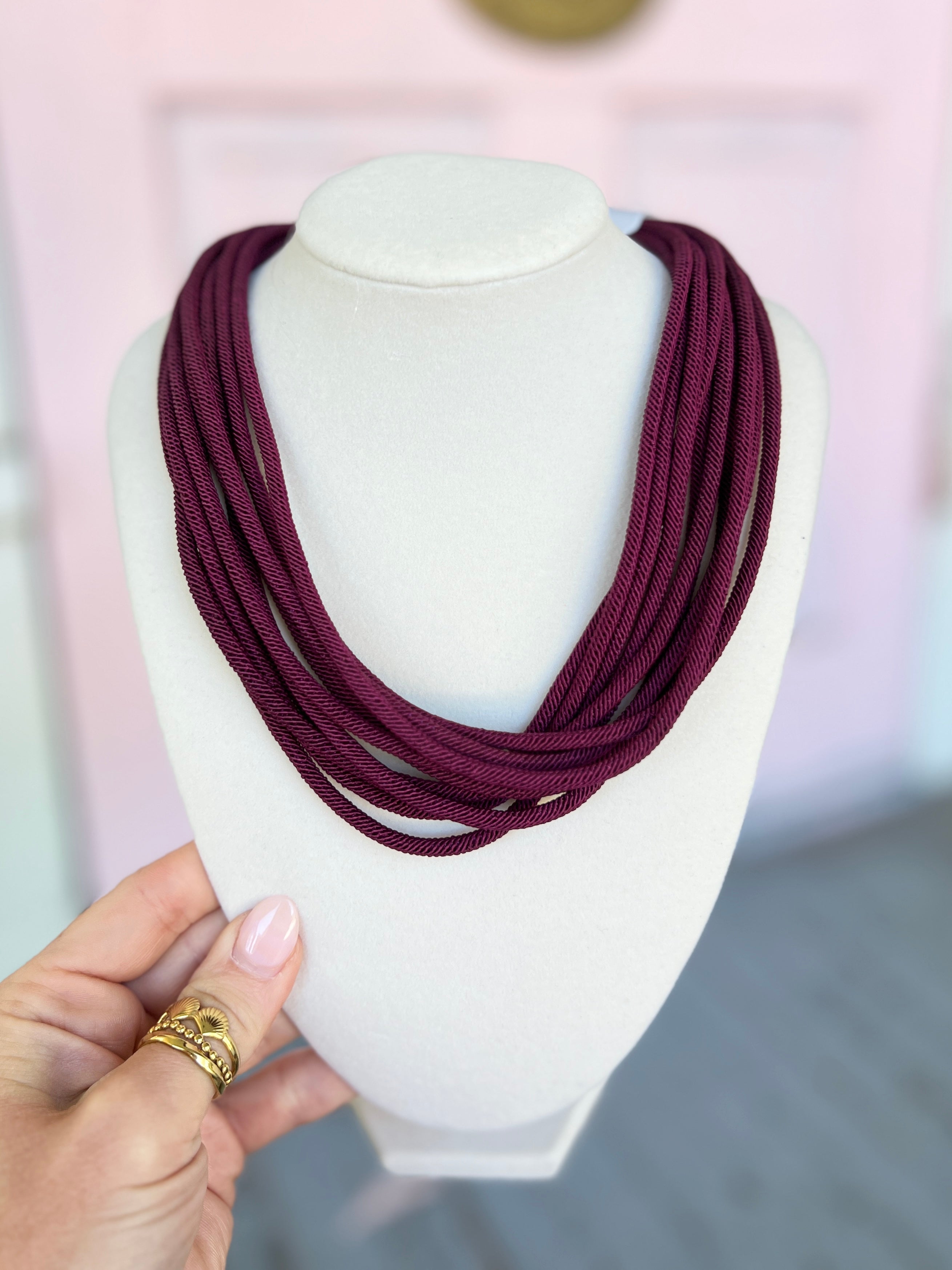 Multi Layered Rope Necklace - Wine