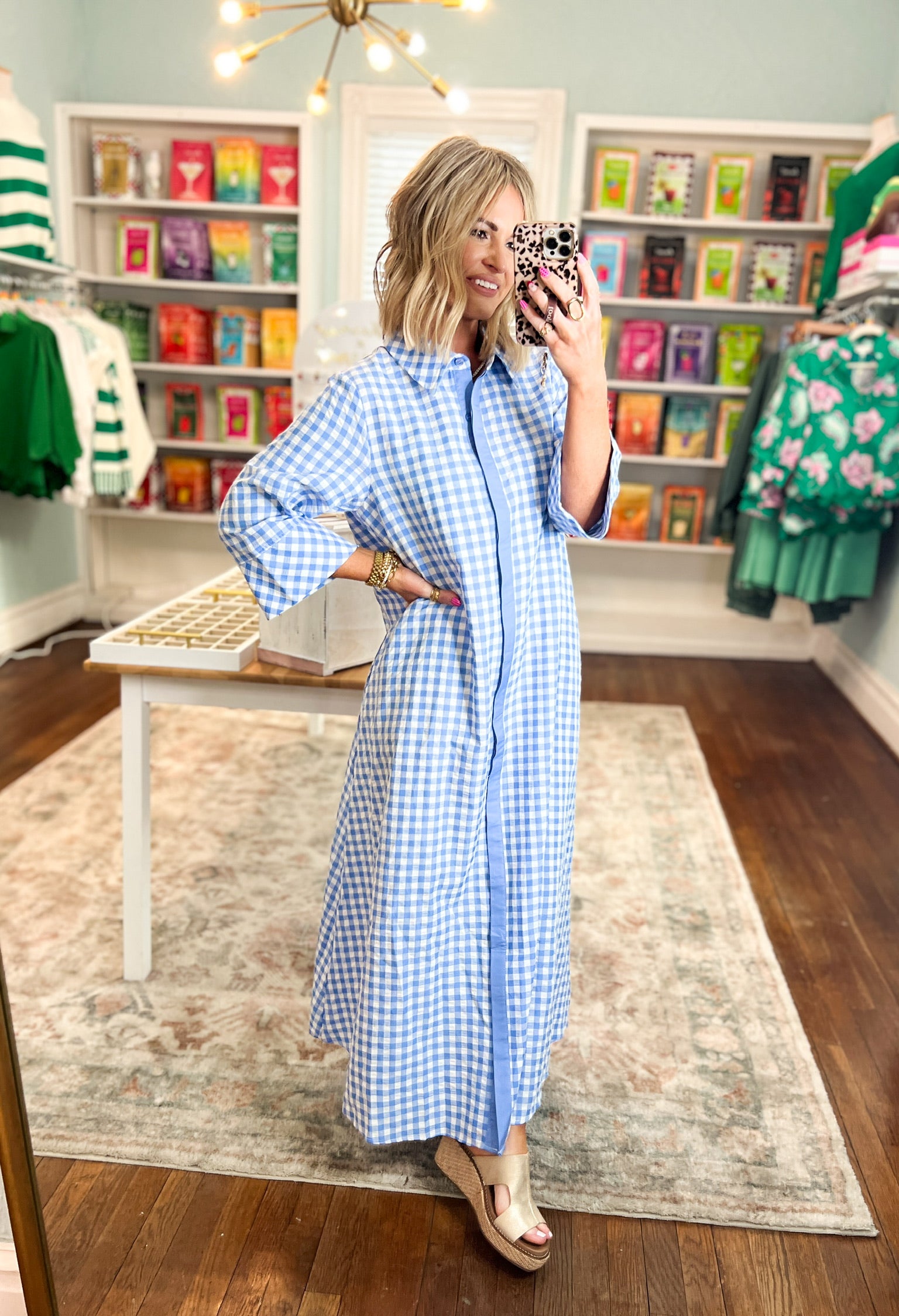 Little Moments Gingham Midi Dress - Blue