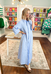 Little Moments Gingham Midi Dress - Blue