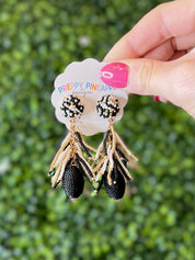 Bead Dome and Tassel Earrings- Black