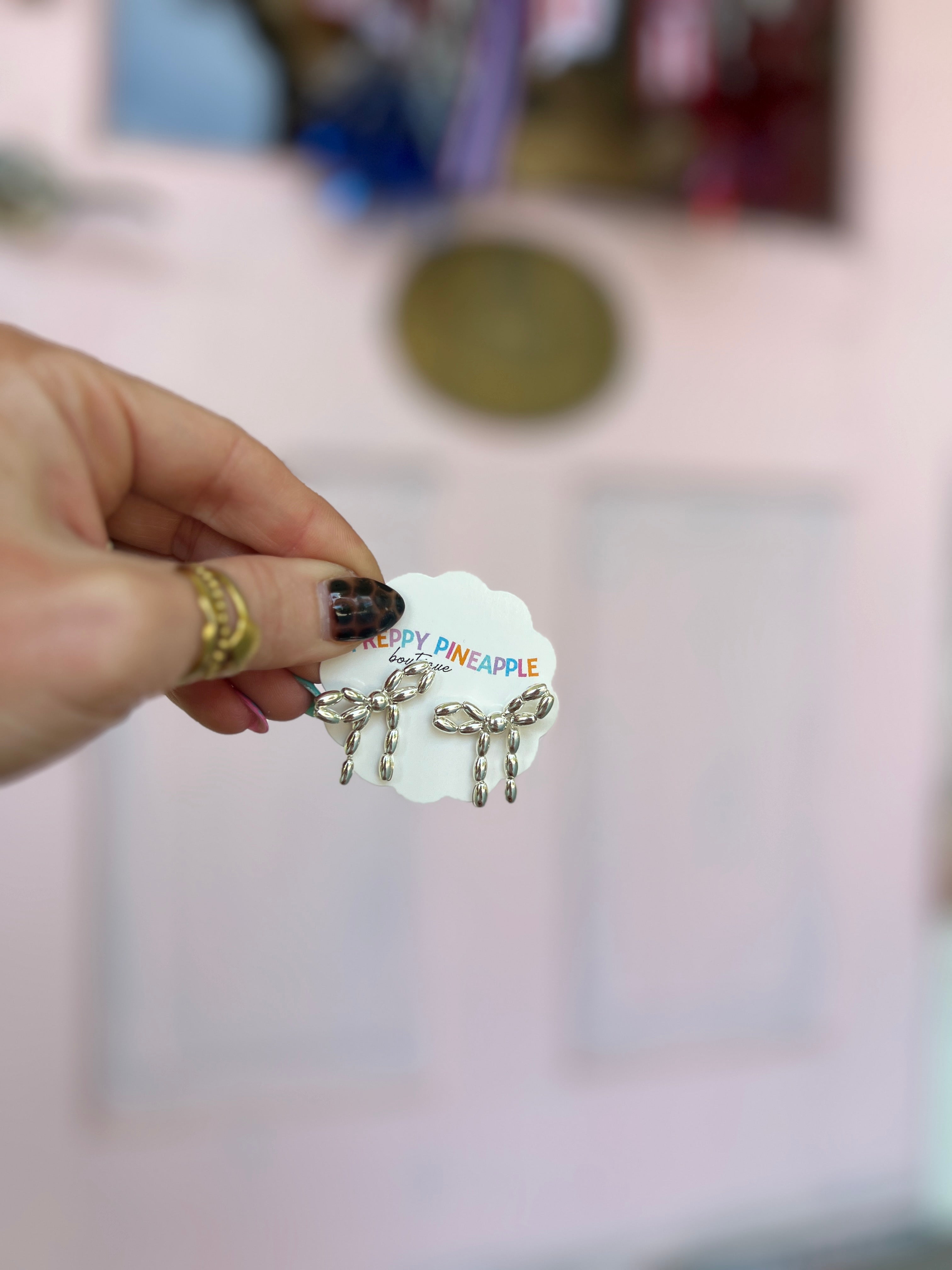 CCB Bead Ribbon Stud Earrings