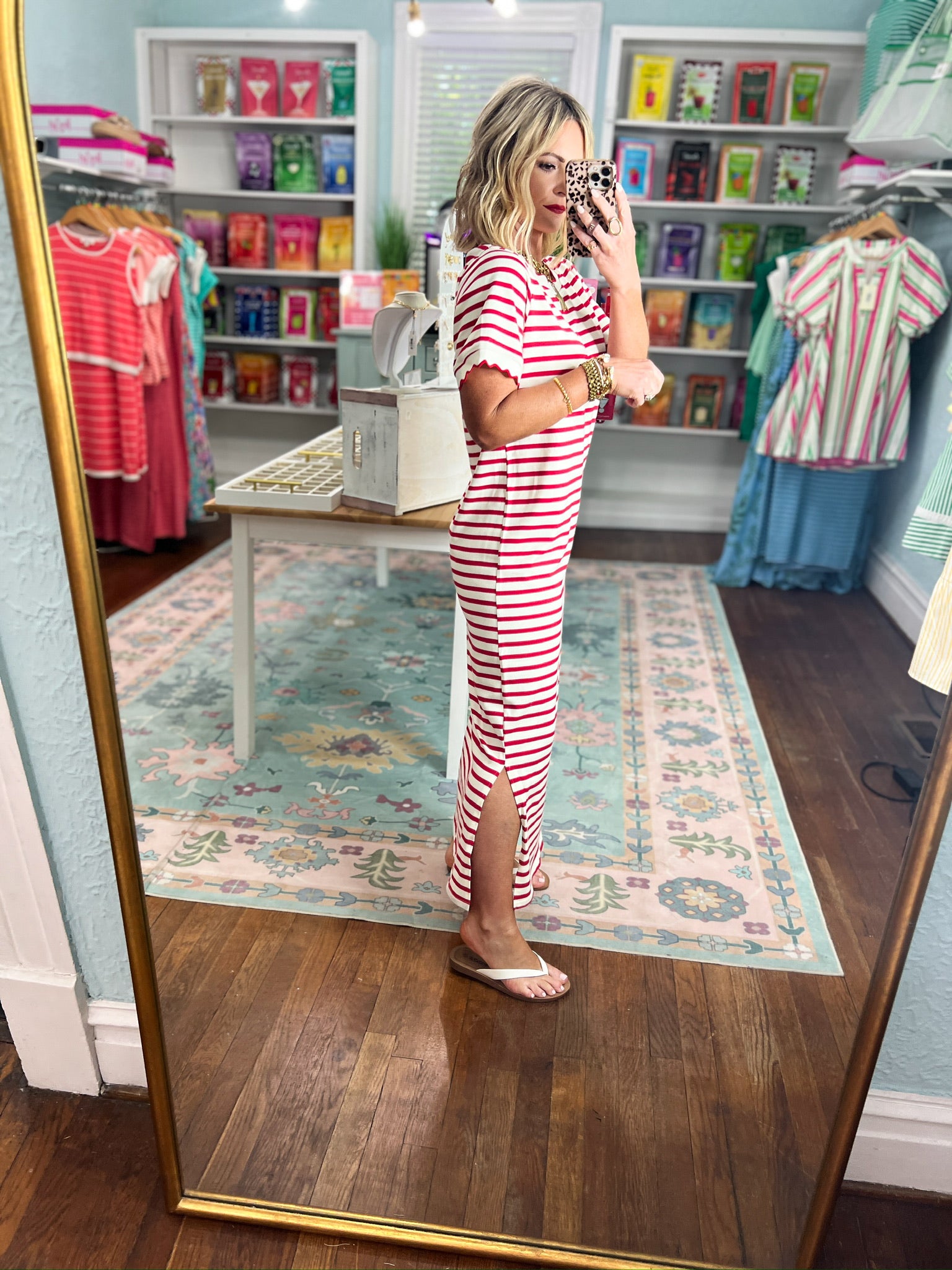 Playful Pursuits T-Shirt Midi Dress - Ivory/Red