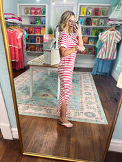 Playful Pursuits T-Shirt Midi Dress - Ivory/Red