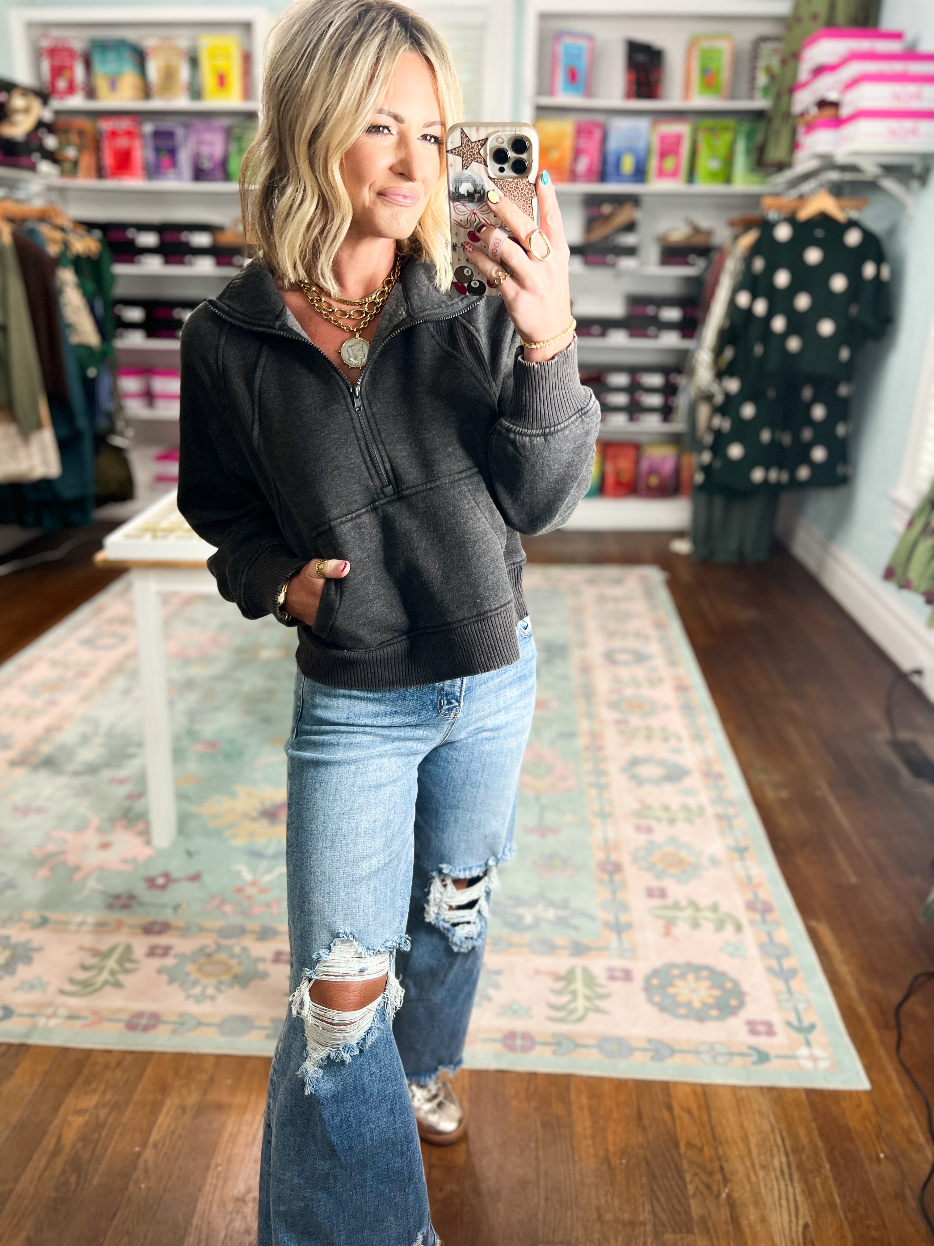 Wondering About the Wind Fleece Pullover - Black