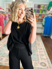 All Day Ease Ribbed Top and Pants Set - Black