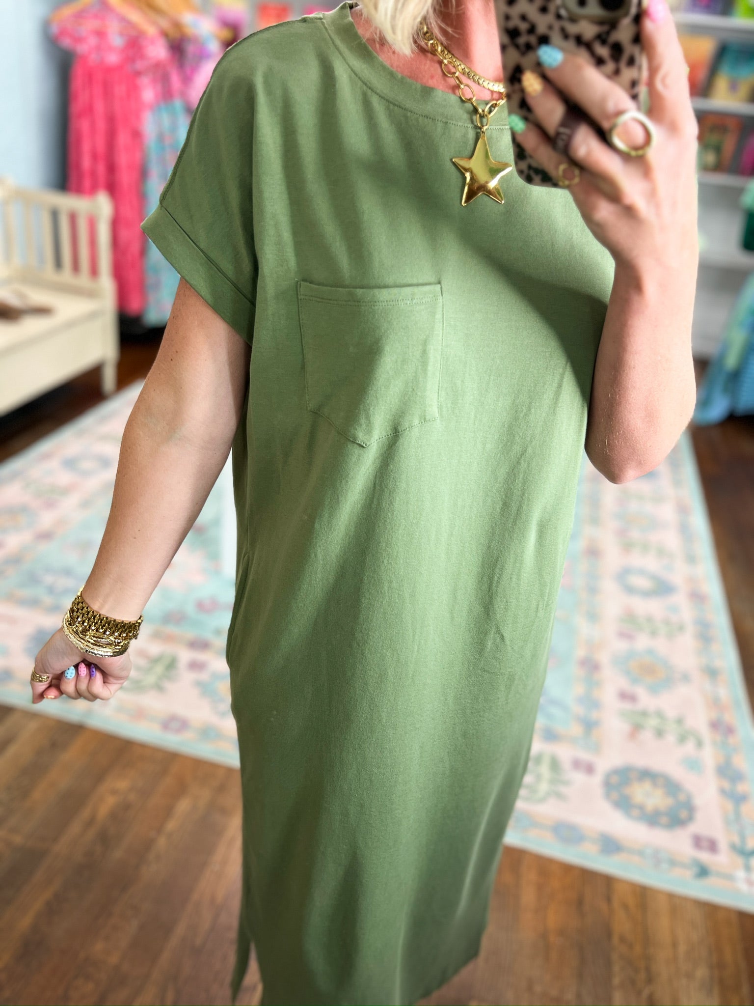A Clear Mind Midi Dress - Lt. Olive