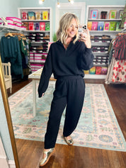 Spinning the Story Quarter Zip TOP - Black