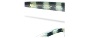 Peepers x LauraPark branded cloth label on patterned blue fabric