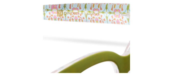 Floral eyeglass cleaning cloth with Peepers & LauraPark logo