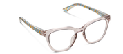 Light gray eyeglasses with clear lenses and patterned temple arms