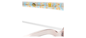 Eyeglasses with patterned temple arms and light gray frames
